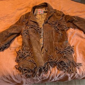 Vintage Brown Suede Leather Fringe Jacket